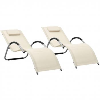 VidaXL Terrasse Lounge – Lot de 2 chaises longues crèmes et grises