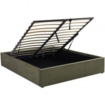 Lit coffre Handy 140x190 cm, tissu velours côtelé vert, sommier robuste