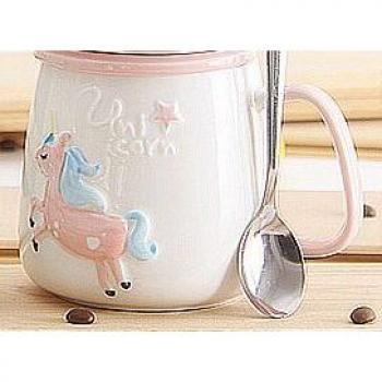 Creative Unicorn Coffee Cup with Lid and Spoon