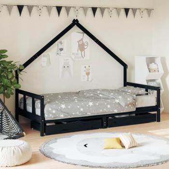 Cama infantil con almacenamiento en cajones de pino negro 90x200cm