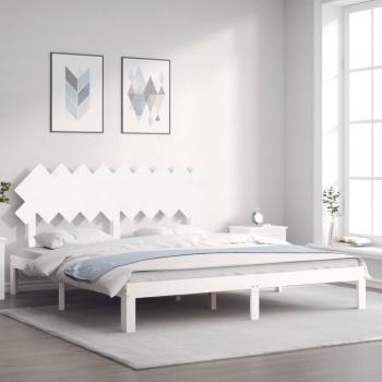 Cadre de lit double en bois massif, couleur blanc, tête de lit incluse – Super King