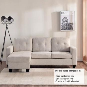 Beige Luxury Linen 3-Seater Convertible Sectional Sofa with Footstool