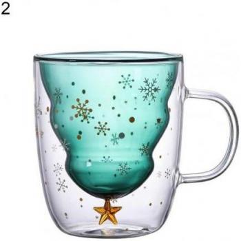 300ML Christmas Tree Design Double Layer Glass Cup