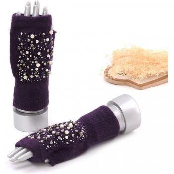 Guantes de terciopelo para niñas, mitones cortos, impresión geométrica