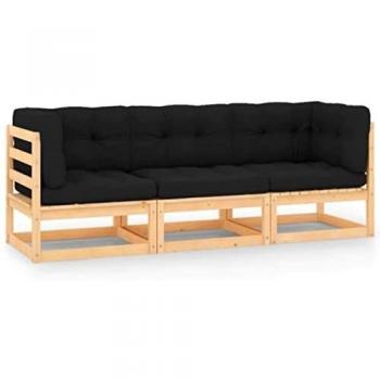 Garten-Lounge-Set 3-teilig mit Kissen Kiefer Massivholz