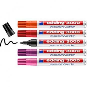 Edding Permanentmarker 3000, 5 Stück, Orange/Rot/Schwarz/Violett/Pink