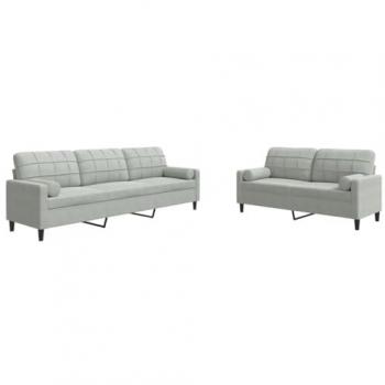 VidaXL 2-tlg. Sofa mit Kissen und Nackenrollen in Hellgrau Samt