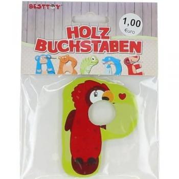 Holz‑ und Stoffbuchstabe P (grün) von Besttoy – Papagei-Motiv