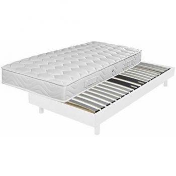 Sommier + Pieds + Matelas Blanc Decokit 90x190