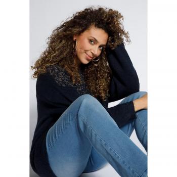 Pullover donna blu con effetto luminoso scollo girocollo maniche lunghe taglia 60/62