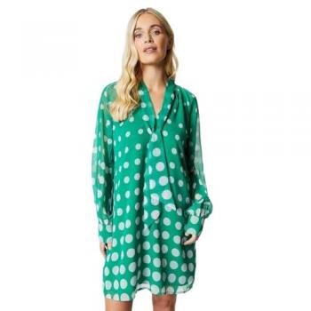 Petite Women's Green Spot Ombre Tie Neck Shift Dress