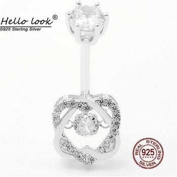 Hellolook Doppelter Herzen Bauchnabelring 925 Sterlingsilber mit Zirkoniasteinen