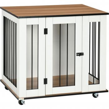PawHut Medium Dog Crate Furniture with Wheels