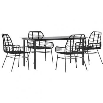 5-Piece Garden Dining Set in Black Poly Rattan by Vidaxl