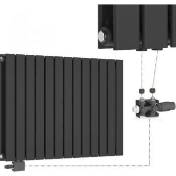 Aquamarin® Radiateur Horizontal Thermostat Réglable – 600x886x69 mm, Panneau Plat Double, 26 Colonnes, Acier Anthracite