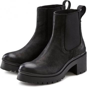 Chelseaboots LASCANA Gr. 38 – Damen, schwarz, Obermaterial: 100 % Ziegenleder, Futter: 85 % Textil/15 % Lederimitat, Decksohle: 100 % Lederimitat, Laufsohle: 100 % Synthetik
