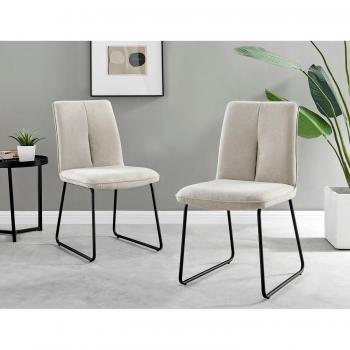 Soft Stitched Fabric Dining Chairs with Black Metal Legs