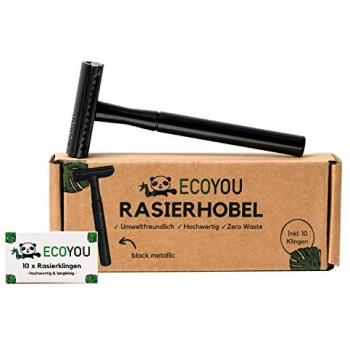 EcoYou Rasierhobel Schwarz Metallic mit 10 Ersatzklingen
