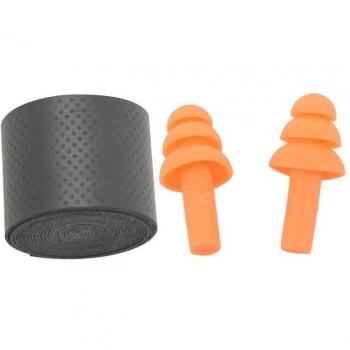Poignée ergonomique tennis/badminton à bande absorbante noire, deux bouchons d’oreille silicone orange, poche de rangement