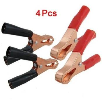 SODIAL 2x Pinzas de Cocodrilo con Revestimiento Rojo Negro 50A