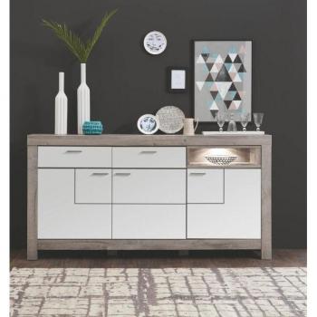 Sideboard „Granada“ 196 cm – weiße Supermattoberfläche, LED-Beleuchtung