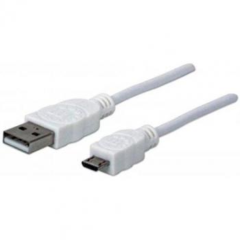 1m Manhattan USB‑A to Micro‑USB Cable, White, 480 Mbps, Male‑to‑Male