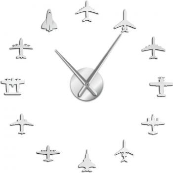 3D Mirror Effect Pilot Airplane Wall Clock