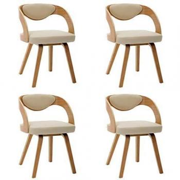 Sillas de Comedor de Madera y Cuero Sintético Color Crema (Juego de 4)