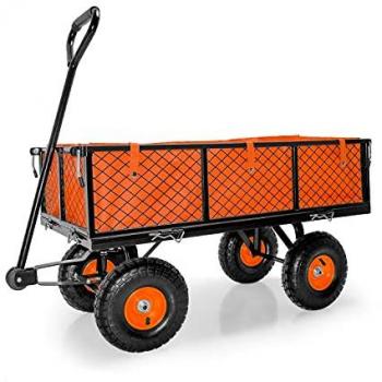 Carrello da giardino porta attrezzi in ferro con telone impermeabile, griglie amovibili e capacità massima di 350 kg