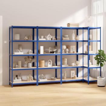 Scaffali Blu a 5 Ripiani in Acciaio e Legno Multistrato