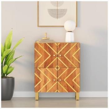 Mobiletto Credenza 60x33,5x75 cm – Legno Massello di Mango, Marrone e Nero