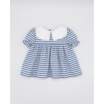 Vestido rayas azul y blanco y cuello camisero