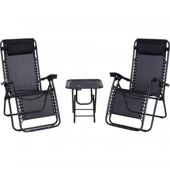 Outsunny Zero-Gravity Chairs With Foldable Table, Black