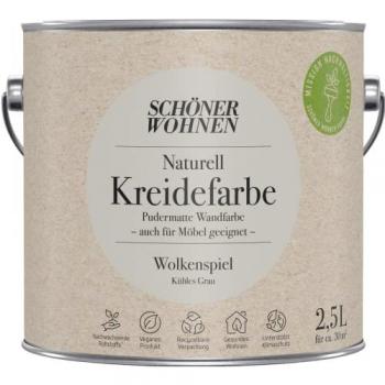 Schöner Wohnen 2,5L Naturell Kreidefarbe Wolkenspiel – Kühles Grau, pudermatt, für Wände, Decken und Möbel
