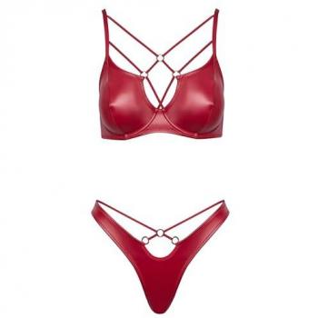 Lustiges Red‑Wetlook Bügel-BH mit Riostring