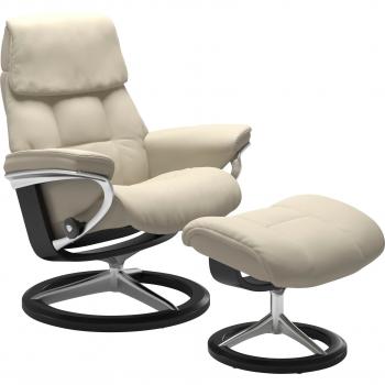 Stressless Ruby Hocker – Leder Beige Batick, schwarze Füße, Signature Base, Holzrahmen (Eiche, Wenge, Braun, Schwarz)
