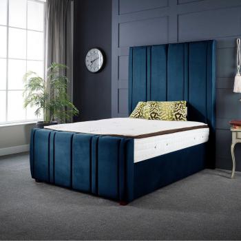 DS LIVING Lucinda Panel Blue Luxury Velvet Bed Frame