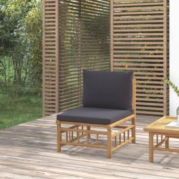 Canapé Central de Jardin en Bambou avec Coussins Gris Foncé