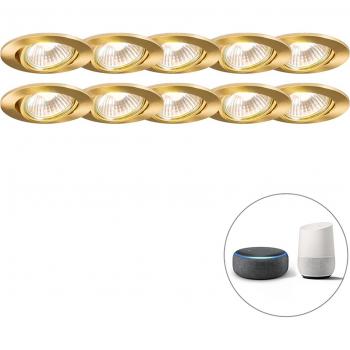 Set di 10 faretti da incasso inclinabili dorati con WiFi GU10