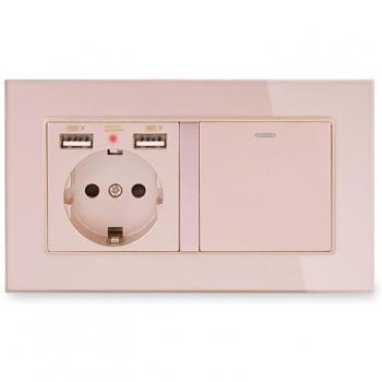 Prise murale COSWALL avec 2 ports de charge USB et interrupteur On/Off tricolore en verre