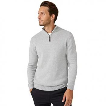Light Grey X‑Large Men's Pure Cotton Funnel Sweater with Half‑Zip