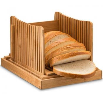 Compact Bamboo Bread Cutter for Loaves and Bagels