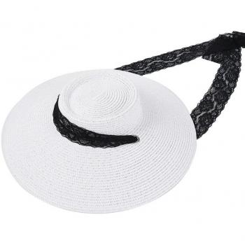 Vintage Wide Brim Sun Hat with Lace Straps