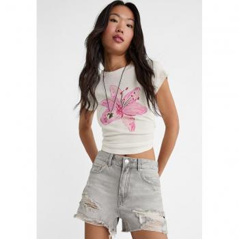 Stradivarius D75 Rissige Shorts – Dunkelgraues Denim-Wash 26