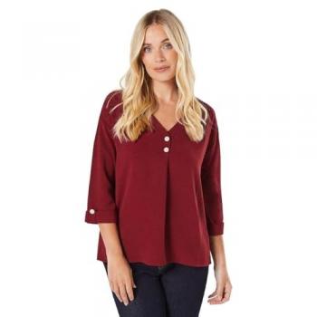 Petite Women's Double Button Top in Berry