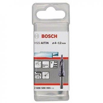 Foret à étapes HSS-AlTiN Bosch 4-12 mm, 9 niveaux, longueur totale 66,5 mm, diamètre de tige 6 mm