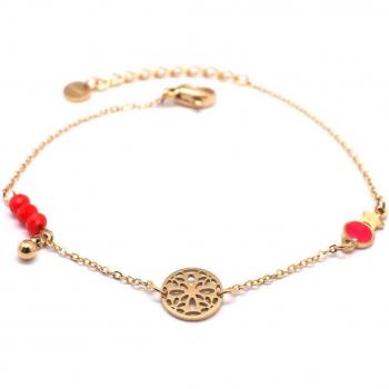 Red Gold and Steel Designer Boho Bracelet