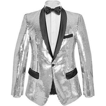 Chaqueta de Noche Lentejuelas Plateadas para Hombre Talla 46