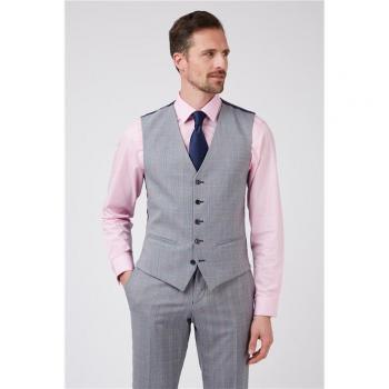 Limehaus Regular Fit Blue and Pink Check Waistcoat
