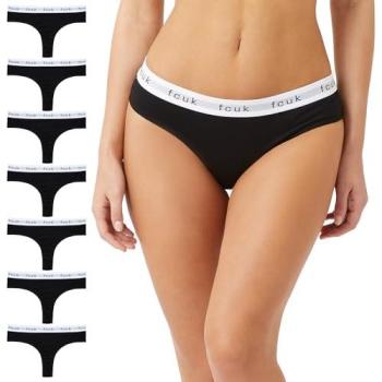 FCUK Women’s 7-Piece Black Cotton Thongs – Size Small